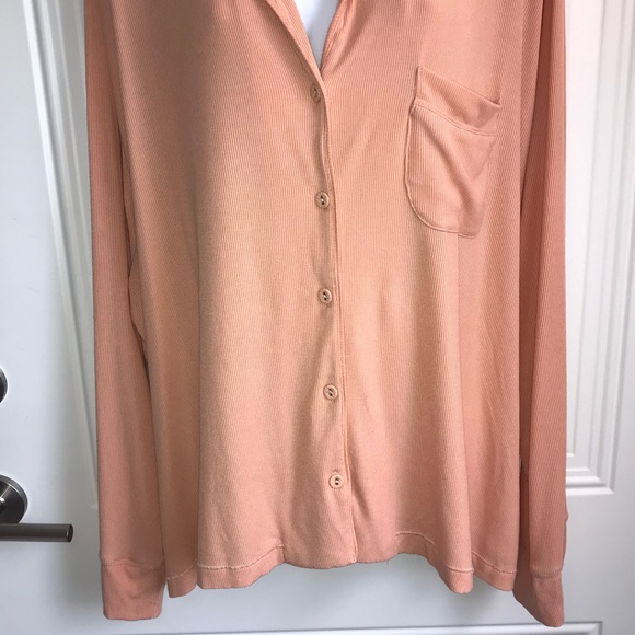SKIMS peach ribbed super soft & stretchy button up pajama top size 2X NWOT - Picture 10 of 13